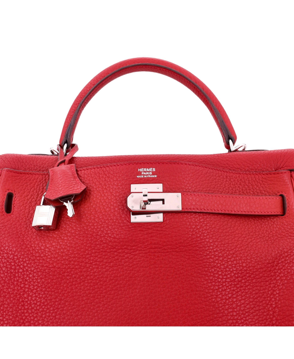 Pre-Owned HERMES Kelly 32 Handbag Red Togo with Palladium Hardware