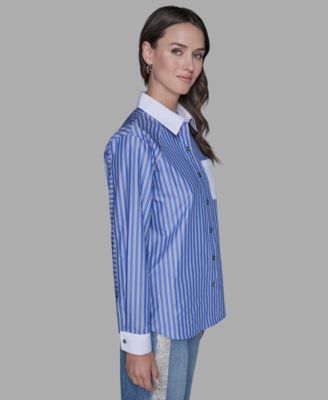 Petite Collared Stripe Long-Sleeve Shirt