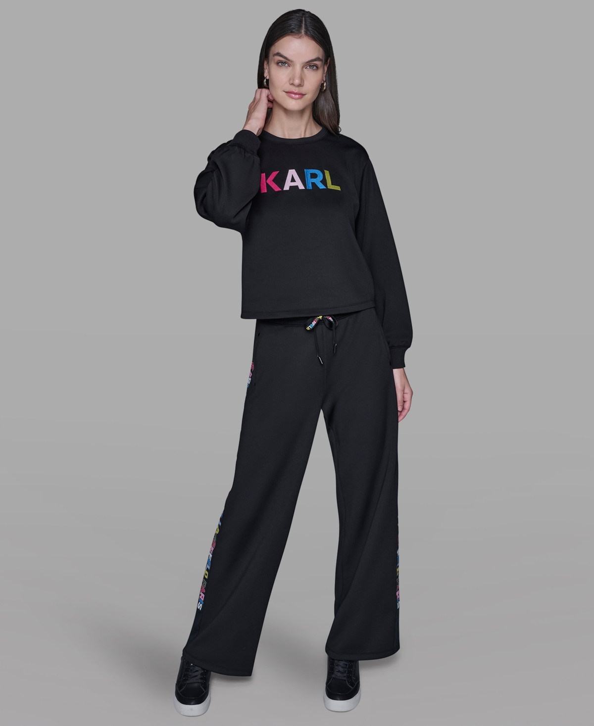 Karl Lagerfeld Petite Long-sleeve Pull-on Sweater In Black