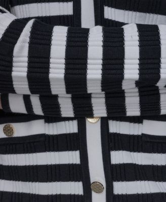 Petite Striped Long-Sleeve Cardigan Sweater