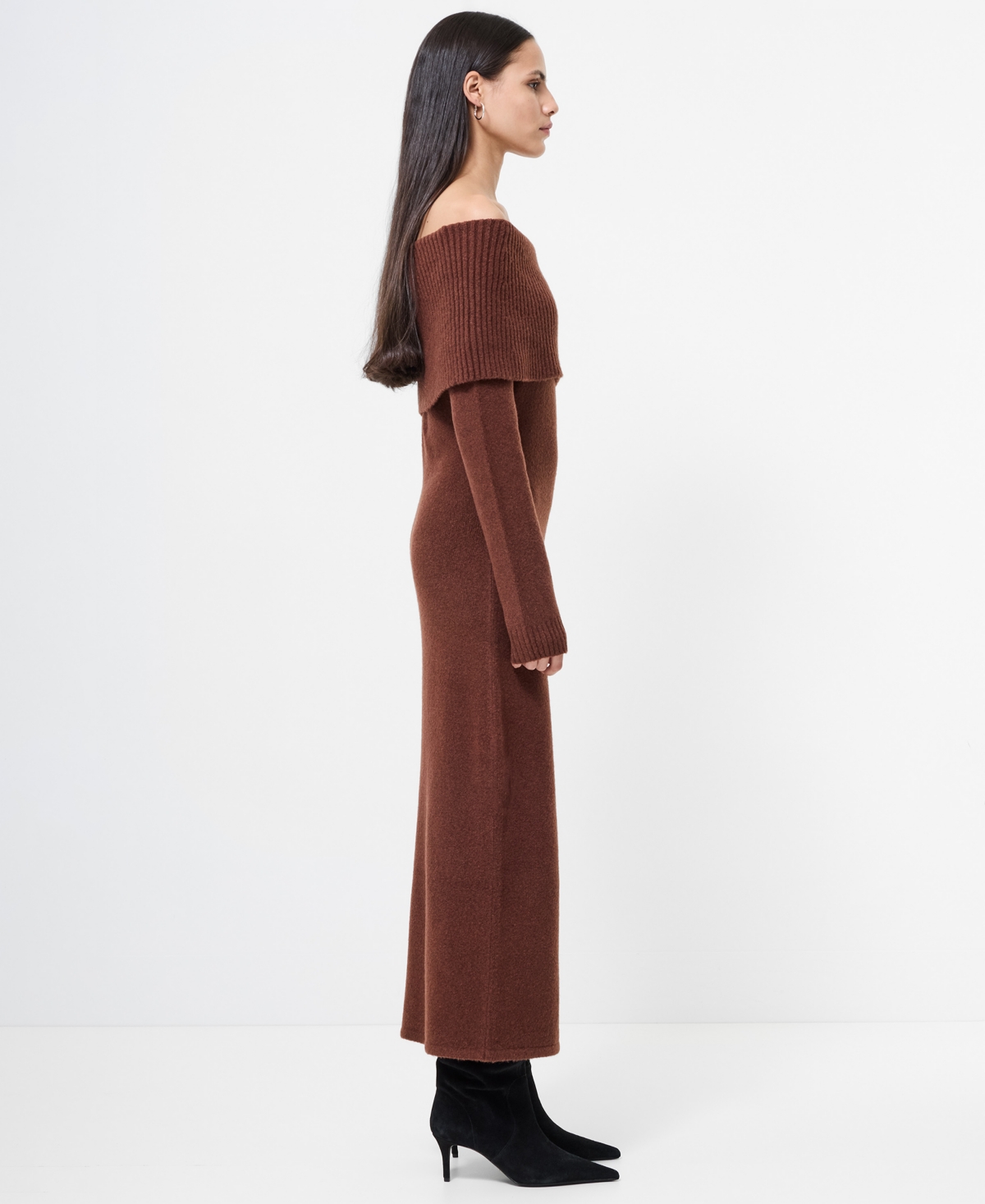 French Connection Emilia Off The Shoulder Long Sleeve Maxi Sweater Dress In Brown