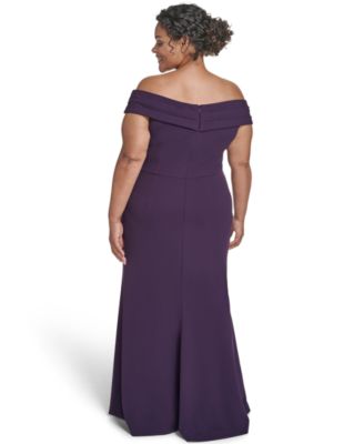 Plus Size Off Shoulder Pleated Ruffle Gown