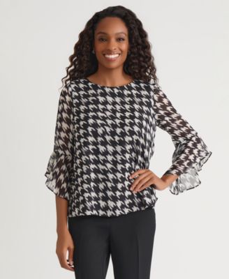 Kasper - Women's Animal-Print 3/4-Bell Sleeve Blouse