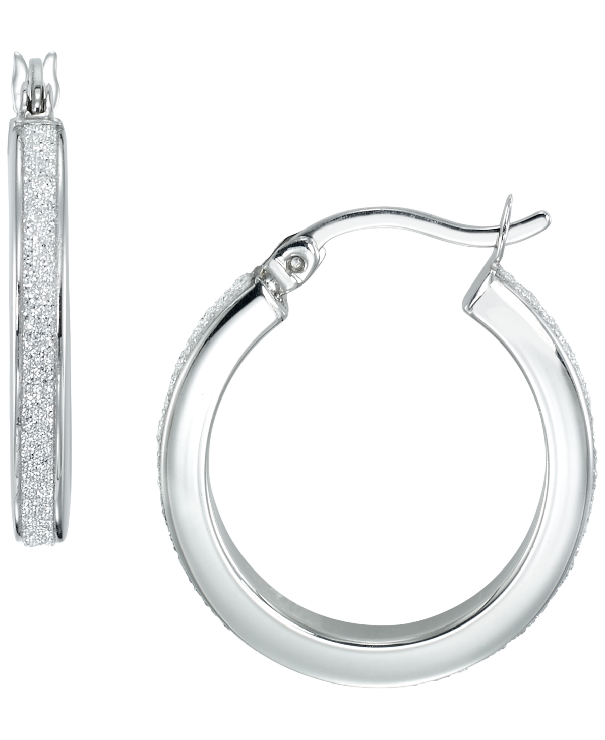 Macy's Polished Glitter 3-pc. Set Hoop Earrings In Sterling Sliver In Transparent