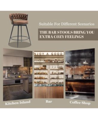 Swivel Bar Stools Set of 3, 24 Inches Modern Counter Height Bar Stools with Woven Back, Upholstered Suede Tall Barstools