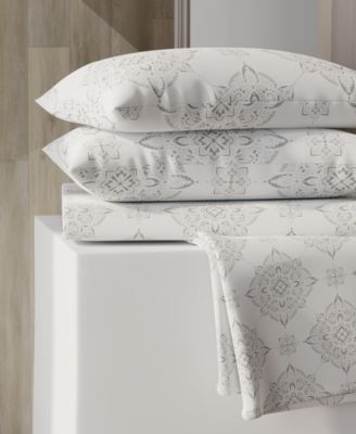 Brushed Cool Crisp 225-Thread Count Printed Cotton 4-Pc. Sheet Set, Queen