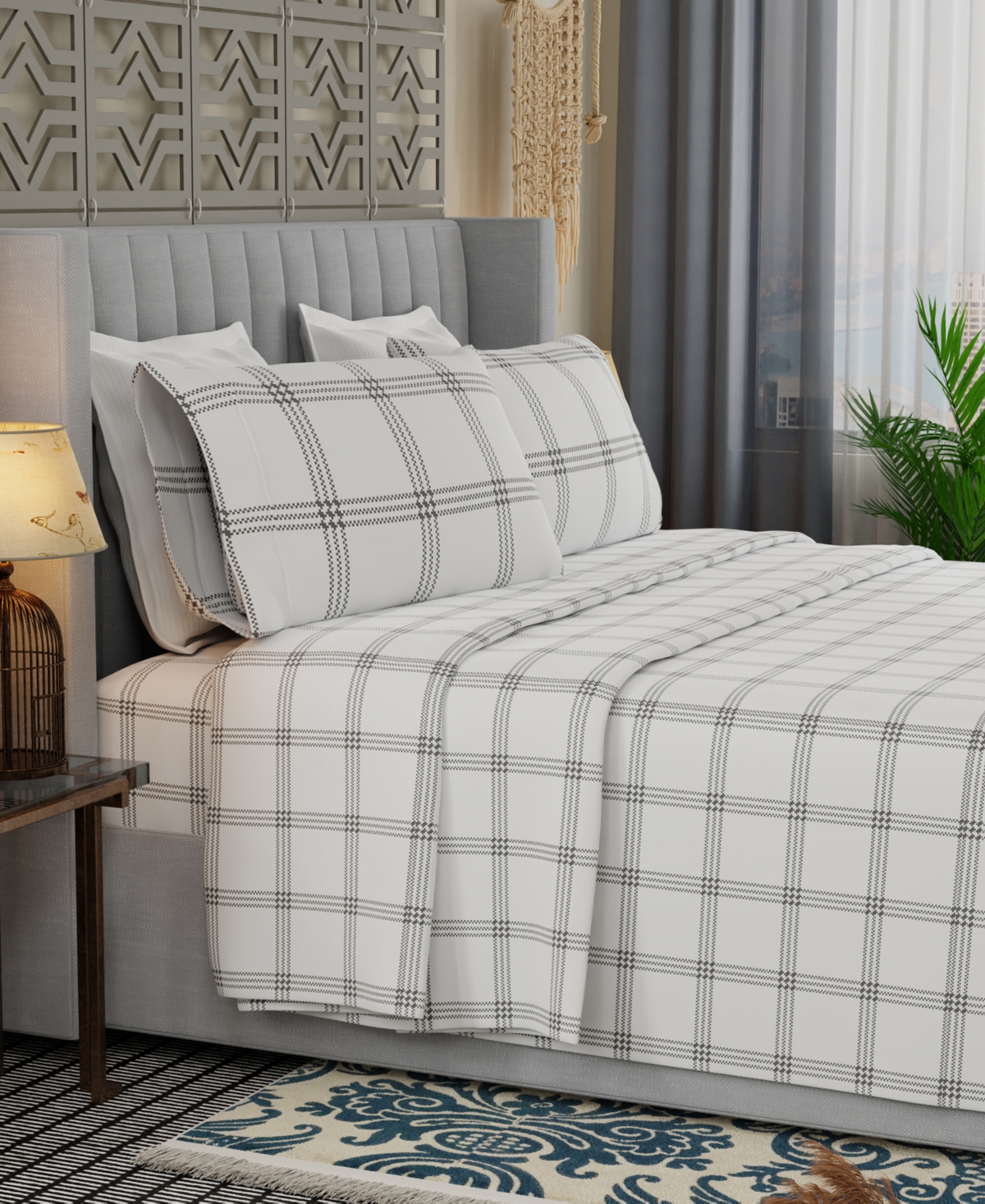 Color Sense Brushed Cool Crisp Percale Printed 3-pc. Sheet Set, Twin Xl In Gray