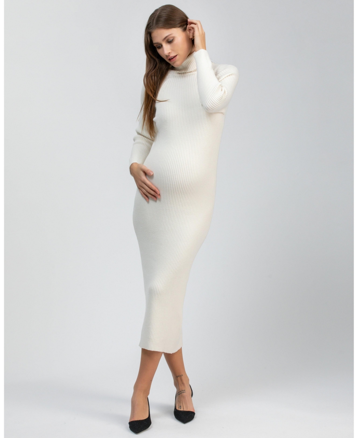 Maternity Ribbed Turtleneck Bodycon Maxi Dress Giorgia