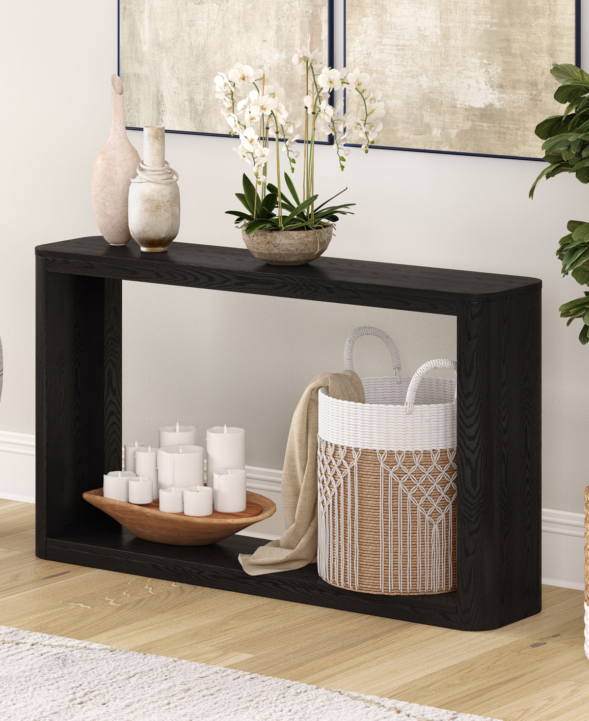 Hudson & Canal Kellan 52" Wood Wide Rectangular Console Table In Black