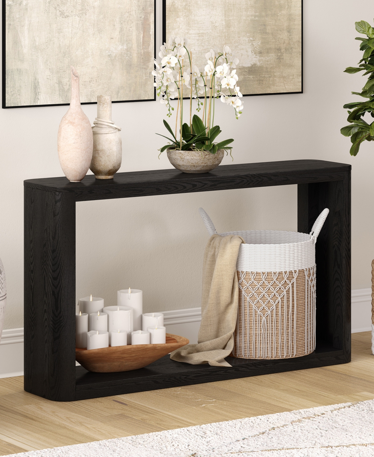Hudson & Canal Kellan 52" Wood Wide Rectangular Console Table In Black