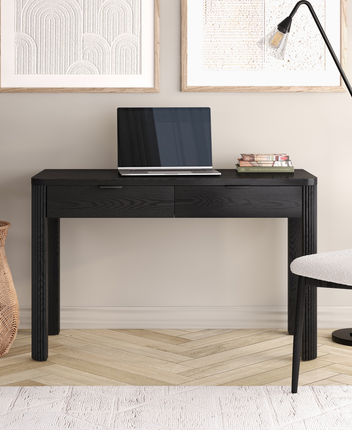 Hudson & Canal Lonsdale 48'' Wood Wide Rectangular Desk In Black