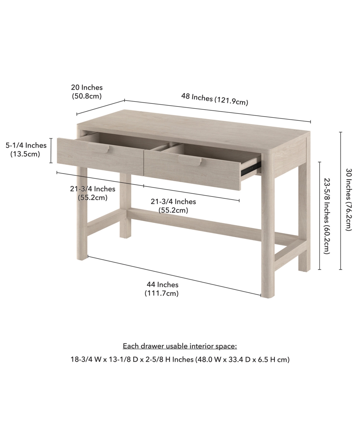 Hudson & Canal Fern 48" Wood Wide Rectangular Desk
