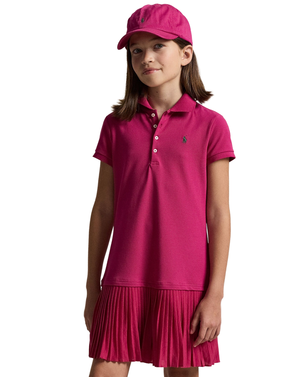 Polo Ralph Lauren Big Girls Pleated Stretch Mesh Dress
