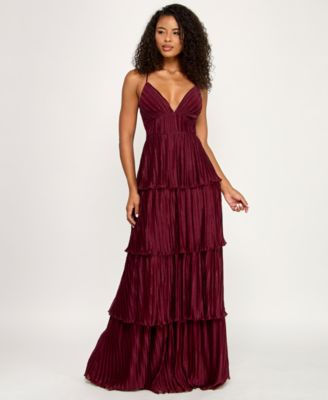 Emerald Sundae - Juniors V-Neck Ruffle-Tiered Sleeveless Gown