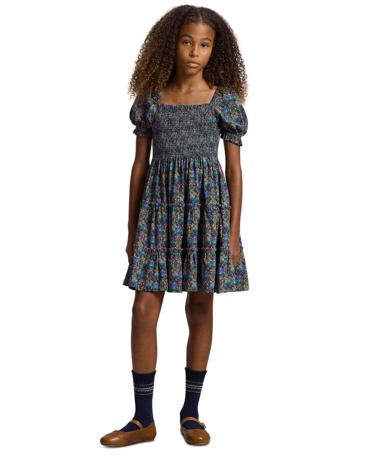 Polo Ralph Lauren Girls 7-16 Floral Smocked Short Sleeves Dress