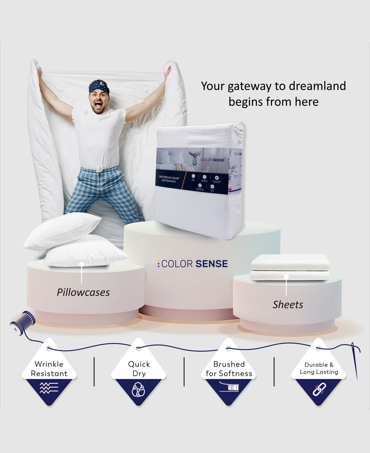 Color Sense Brushed Cool Crisp Solid Cotton 3-pc. Sheet Set, Twin Xl In White