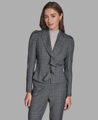 Women's Plaid Long-Sleeve Ruffle Jacket