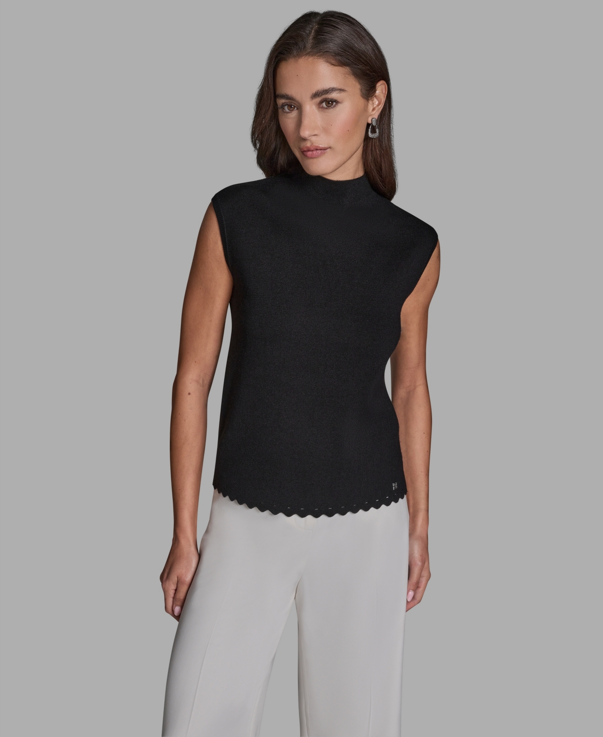 Bcbg Women's Sleeveless Mock Neck Knit Top In Black