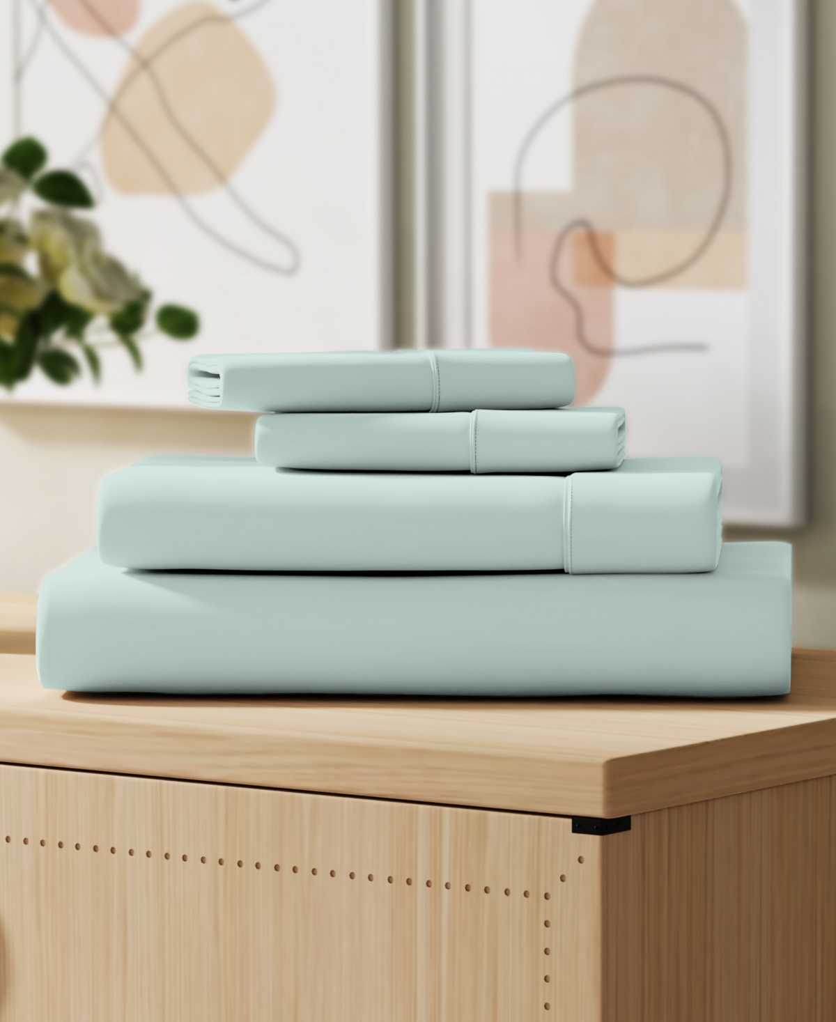 Color Sense Brushed Cool Crisp Solid Cotton 4-pc. Sheet Set, Queen In Green