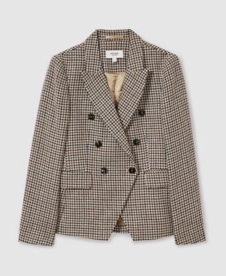 Women's Double-Breasted Houndstooth Cotton-Linen Blazer