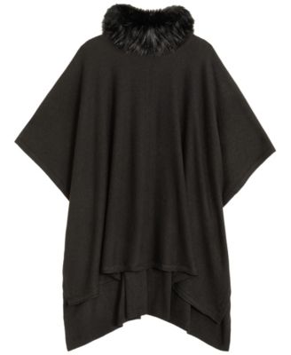 Faux Fur Collar Knit Ruana Wrap