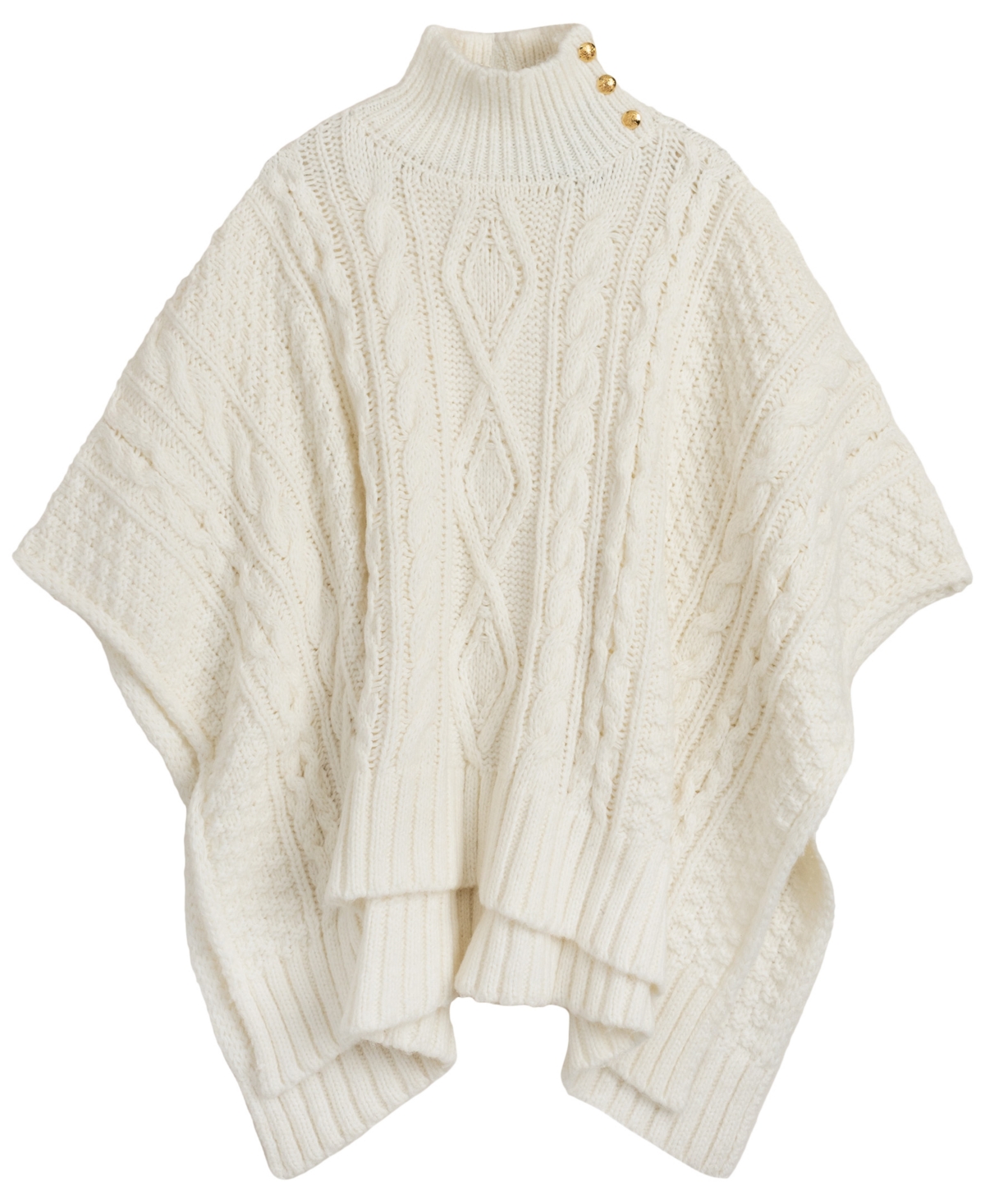 Lauren Ralph Crest Button Cable Poncho Wrap