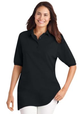 Plus Size Elbow-Sleeve Polo Tunic