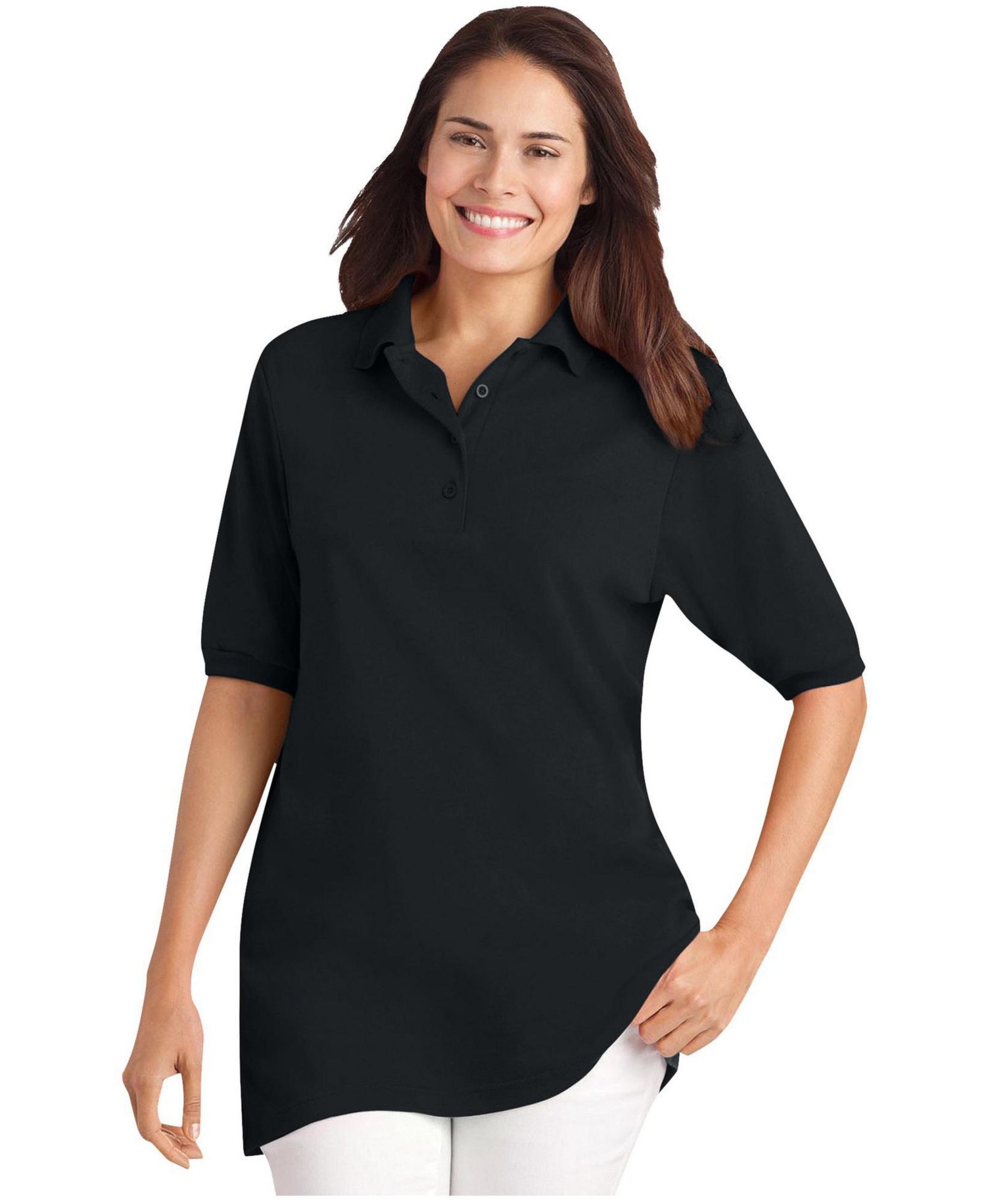 Plus Size Elbow-Sleeve Polo Tunic