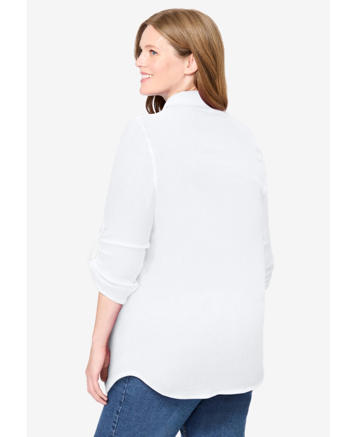 Woman Within Plus Pintucked Button Down Gauze Shirt
