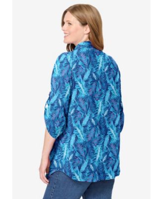 Plus Size Pintucked Button Down Gauze Shirt