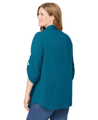 Plus Size Pintucked Button Down Gauze Shirt