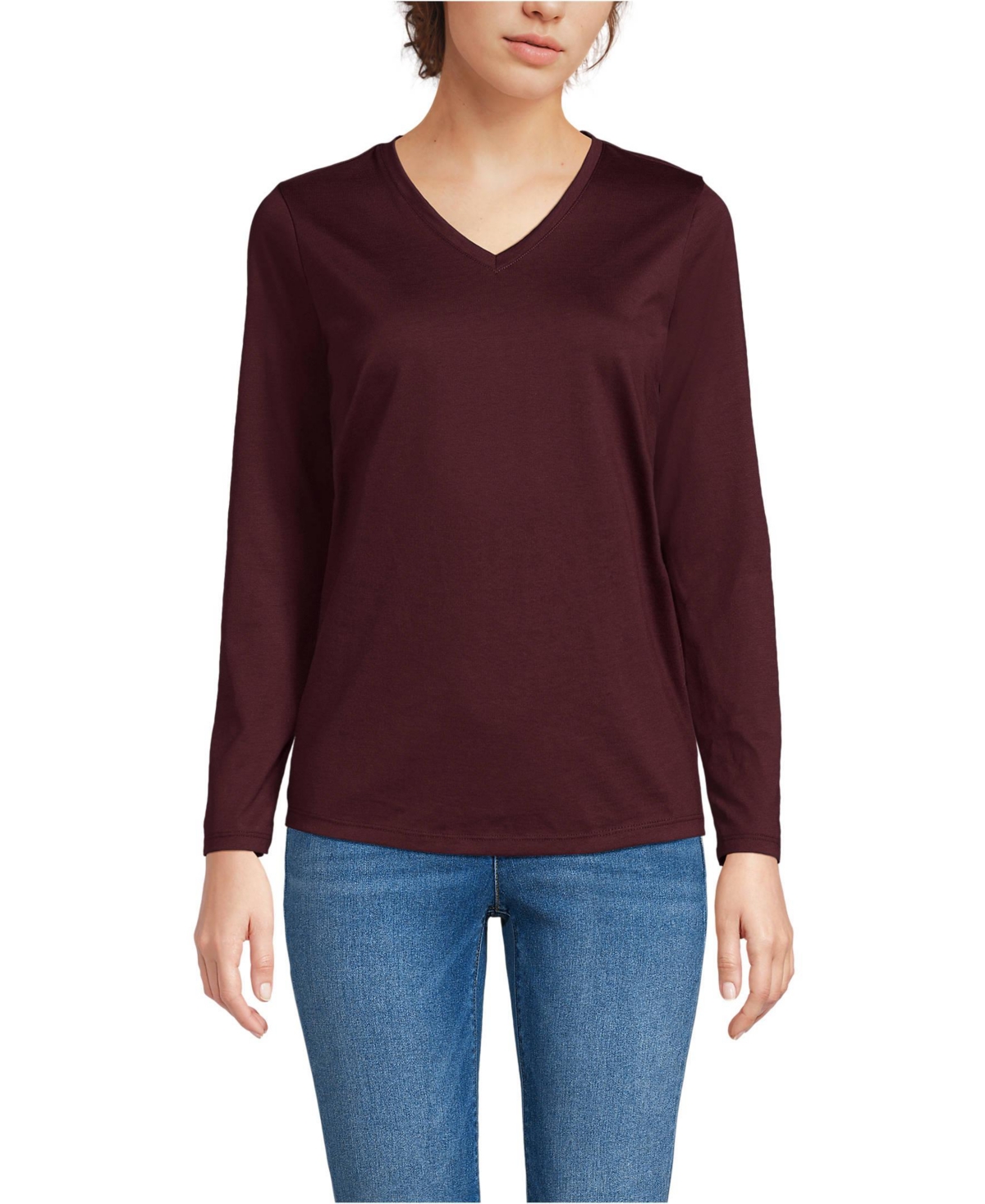 Lands' End Women's Relaxed Supima Cotton Long Sleeve V-Neck T-Shirt