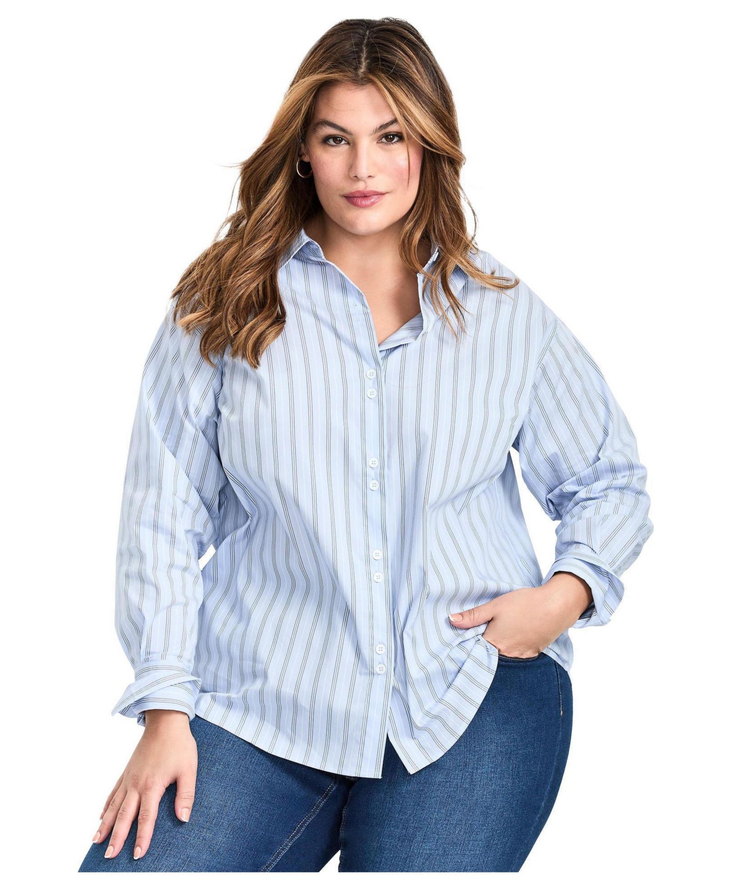 Women's Plus Size Classic Stripe Boyfriend Shirt