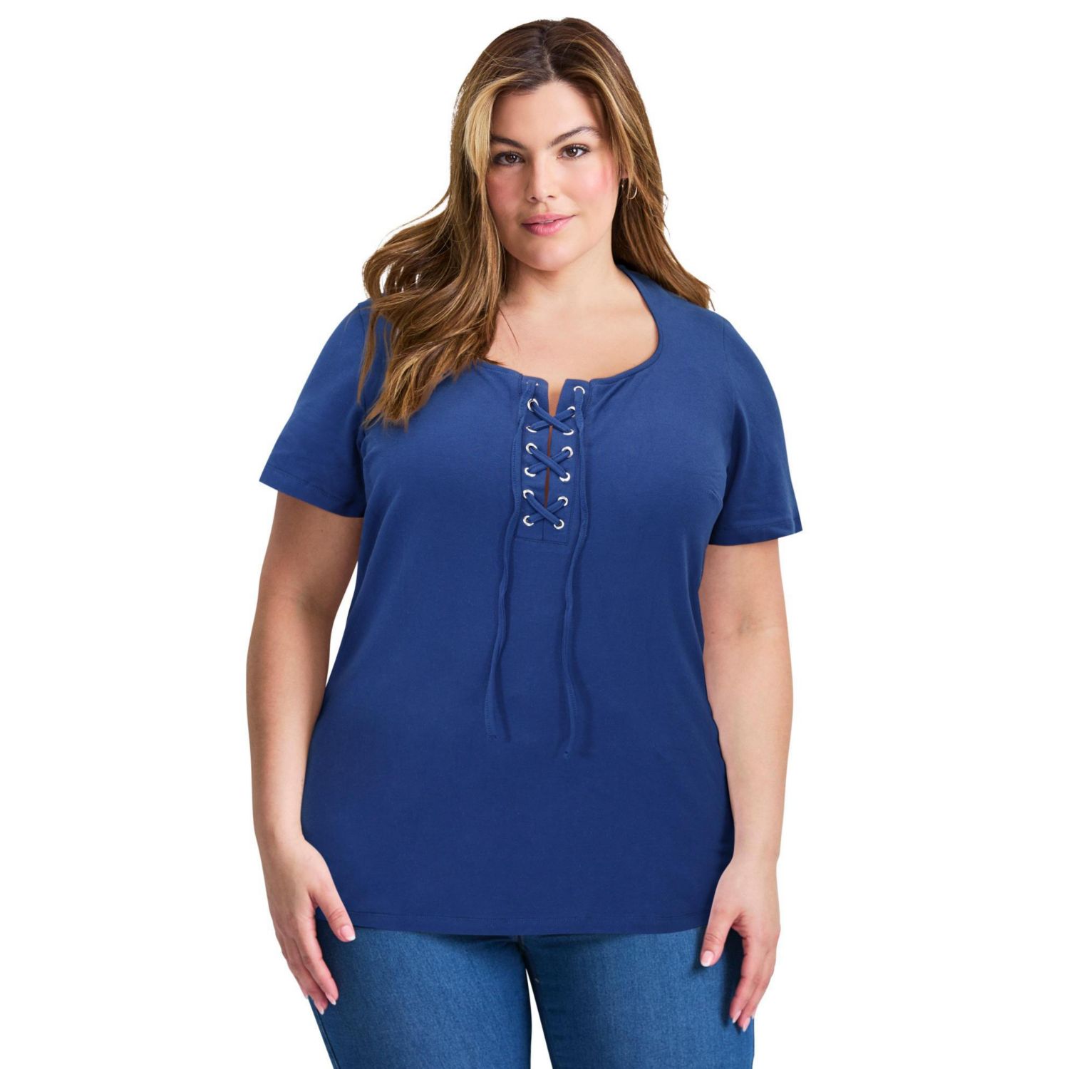 Women's Plus Size Lacing Detail Tunic Tee