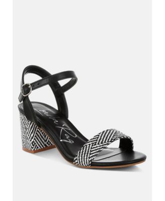 London Rag Womens Tulata Raffia Pin Buckle Block Heels