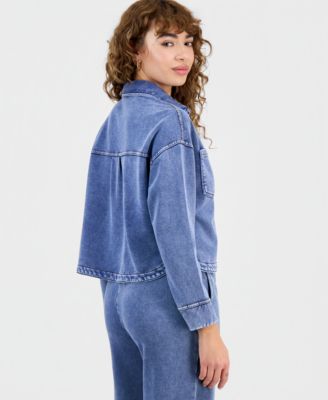 Petite Faux-Denim Knit Button-Front Shacket, Macy's Exclusive 