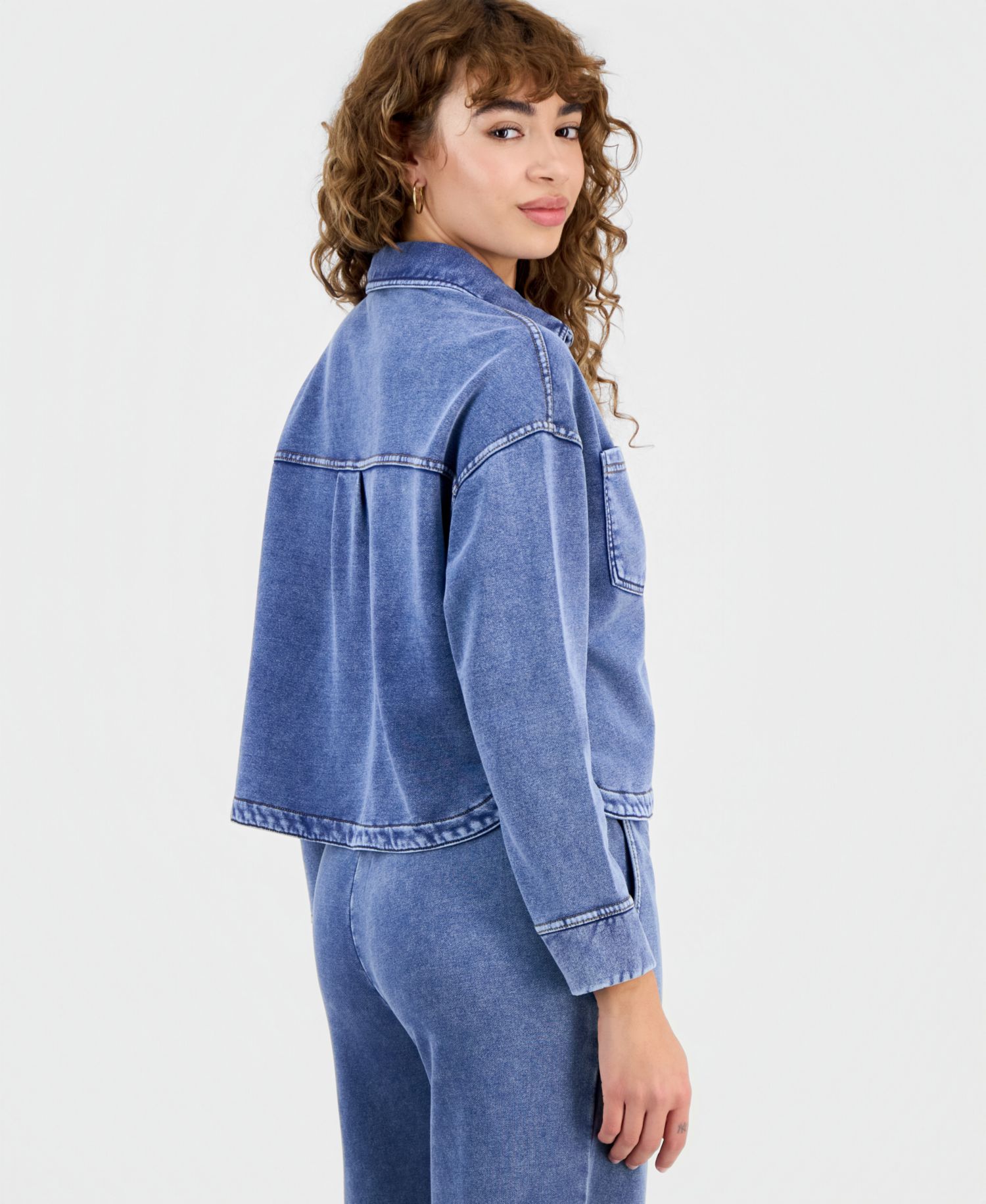 Petite Faux-Denim Knit Button-Front Shacket