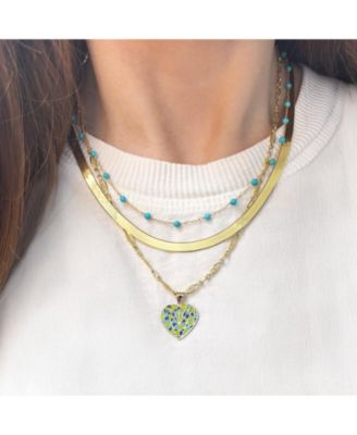 Turquoise Bead Chain Necklace 14K Gold