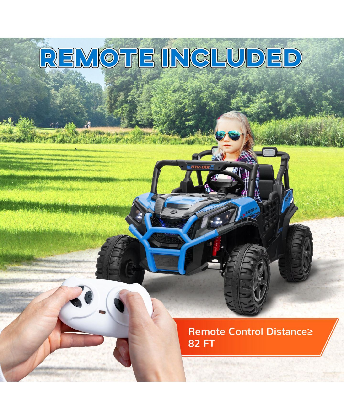 Детская игрушка Qaba 2 Seater 24V Electric Car for Kids with Remote Control, цвет: Синий — фото 7