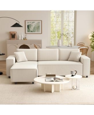 Chaise Sectional Sofa, Corduroy Fabric Corner Couch, Light