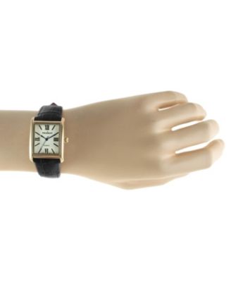 Women's Tank Watch Roman Dial Black Leather Strap