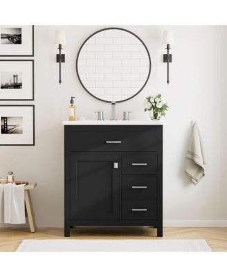 30-Inch Blue Bathroom Vanity with Ceramic Sink and Ample Storage - Ideal Choice for Small Bathrooms