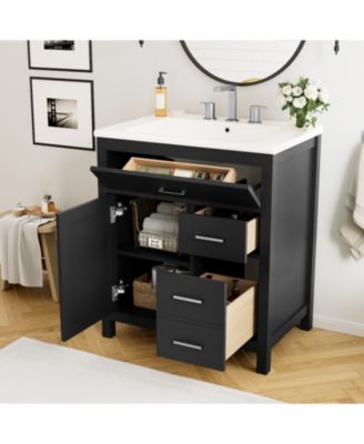 30-Inch Blue Bathroom Vanity with Ceramic Sink and Ample Storage - Ideal Choice for Small Bathrooms