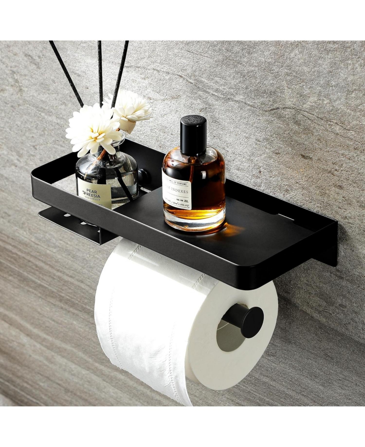 Paper Holder with Shelf - Comfor Room Paper Holder Wall Mount Roll Holder with Wipes Storage for Bathroom Stainless Steel Matte Black
