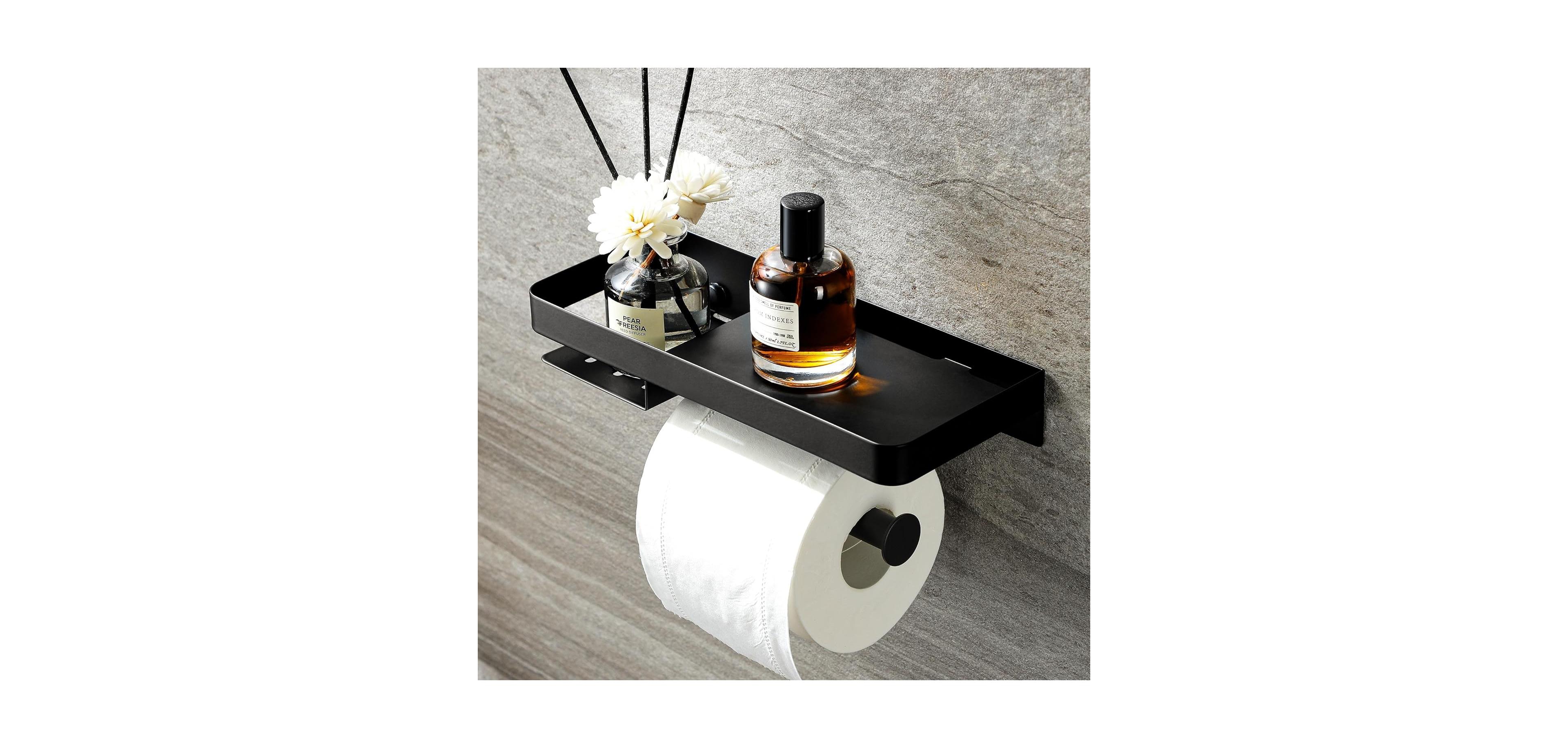 Yigii Wall-Mount Stainless Steel Paper Holder with Shelf and Wipes Storage