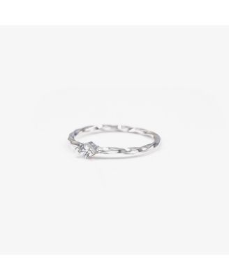 Thin Crystal Solitaire Ring, Lightweight Essential, Minimalist Band