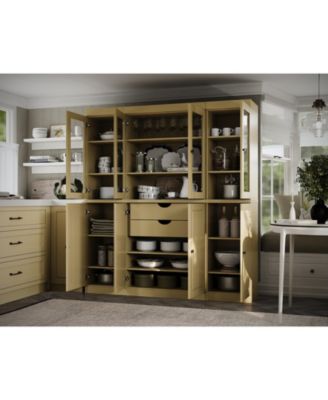 100% Solid Wood 65" Pantry China Cabinet with Raised Panel, Clear Glass Doors, 2-Drawers & Adjustable Shelves