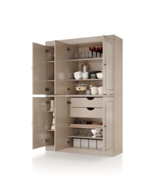 100% Solid Wood Tall Kitchen Pantry Cabinet with Raised Panel Doors, 2 Drawers