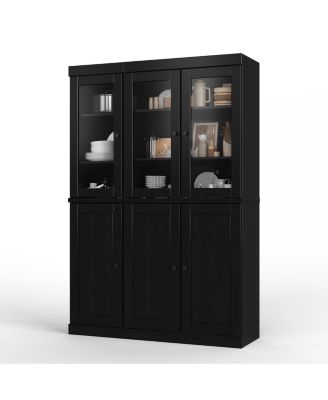 Solid Wood Pantry China Cabinet with Raised Panel, Clear Glass Doors and Adjustable Shelves, 48.5-Inch