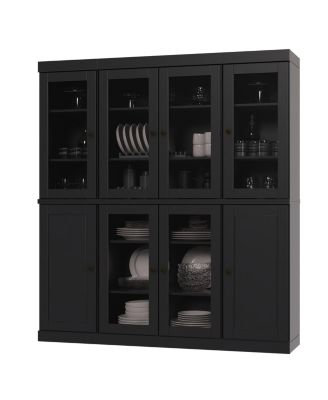 65" 1-Pc. Solid Wood Pantry China Cabinet with Raised Panel, Clear Glass Doors and Adjustable Shelves